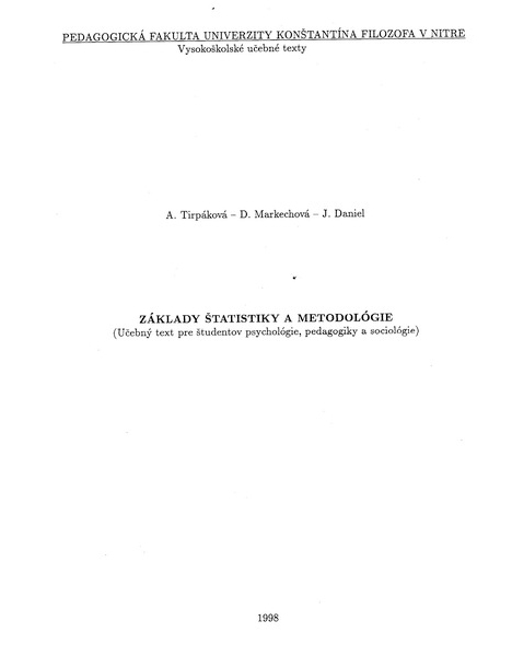 Základy štatistiky a metodológie : učebný text pre študentov psychológie, pedagogiky a sociológie